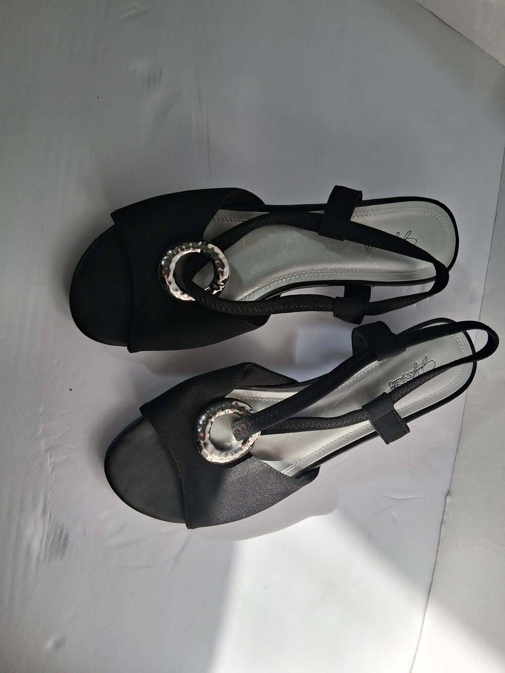 Jaclyn Smith Black Slingback Sandals with Silver Ring Detail